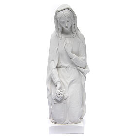 Angel with flowers and hand on heart in white Carrara marble 23 inc.