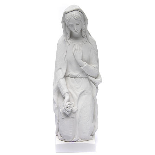 Angel with flowers and hand on heart in white Carrara marble 23 inc. 1