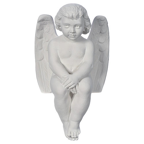 Cherub angel in composite white Carrara marble 15,75in 1