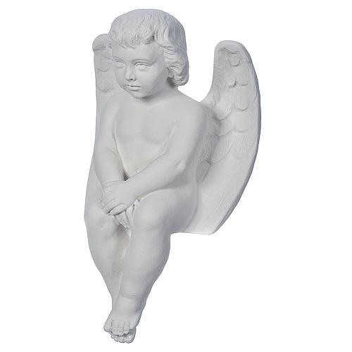 Cherub angel in composite white Carrara marble 15,75in 3