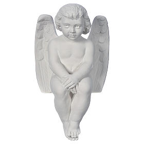 Cherub angel in reconstituted white Carrara marble 15,75in