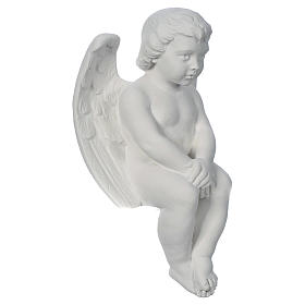 Cherub angel in reconstituted white Carrara marble 15,75in