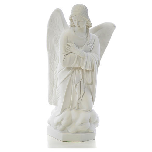 Angel with hands on heart, right, in white Carrara marble 45cm 1