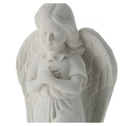 Angel with hands on heart in composite Carrara marble 11,02i 2