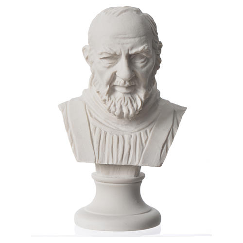 Padre Pio, composite Carrara marble bust, 14 cm 4