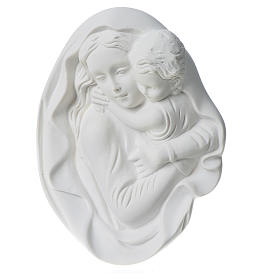 Vierge à l'enfant 18 cm bas relief poudre de marbre