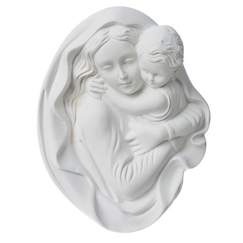 Vierge à l'enfant 18 cm bas relief poudre de marbre 1