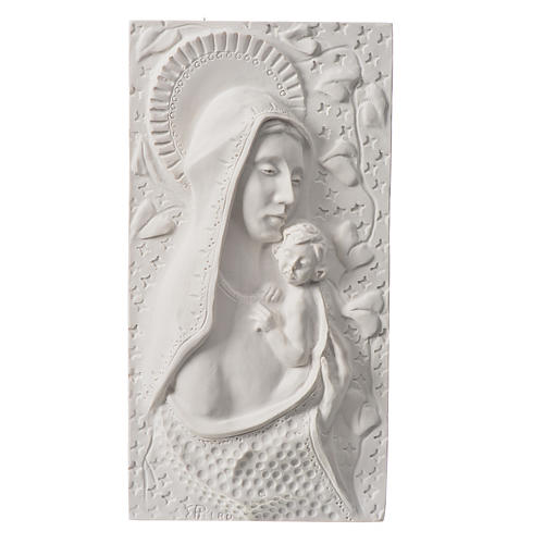 Our Lady with child, 30 cm bas-relief in reconstituted marble 1