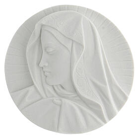 Our Lady's Face bas-relief in reconstituted marble, round shape 14-19 cm