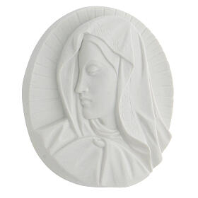Our Lady's Face bas-relief in reconstituted marble, round shape 14-19 cm