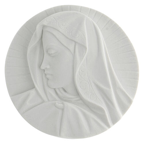 Our Lady's Face bas-relief in reconstituted marble, round shape 14-19 cm 1