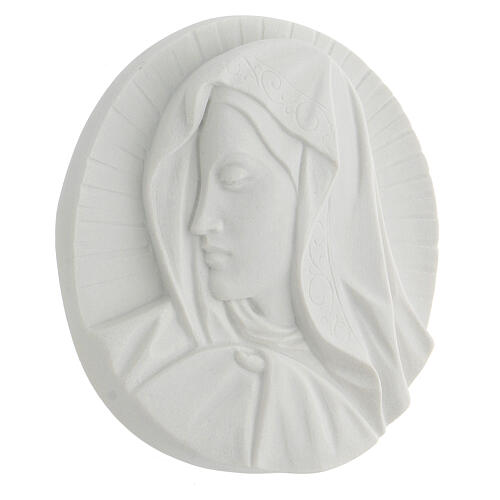 Our Lady's Face bas-relief in reconstituted marble, round shape 14-19 cm 2