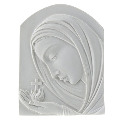 Our Lady with cross, 22 cm bas-relief in reconstituted marble 1