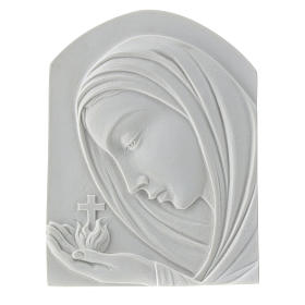 Our Lady with cross, 22 cm bas-relief in reconstituted marble
