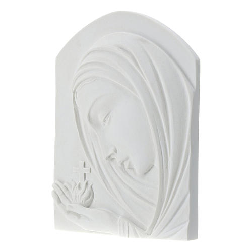 Our Lady with cross, 22 cm bas-relief in reconstituted marble 3