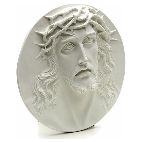 Ecce Homo, bas-relief in reconstituted marble, round shaped 15-20-30 cm 2