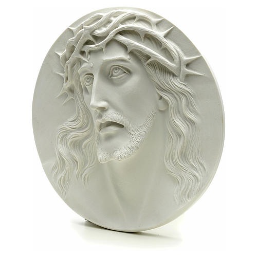 Ecce Homo, bas-relief in reconstituted marble, round shaped 15-20-30 cm 3