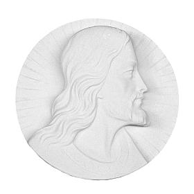 Christ's face bas-relief in reconstituted marble, round shaped 14-19 cm