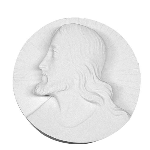 Christ's face,  round shaped bas-relief in reconstituted marble 14-19 cm 1