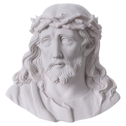 Christ's face bas-relief in reconstituted carrara marble, 14 cm 1