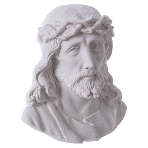 Christ's face bas-relief in reconstituted carrara marble, 14 cm 3