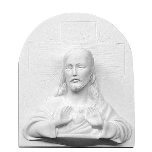 Sacred Heart of Jesus bas-relief in reconstituted marble, 16 cm. 1