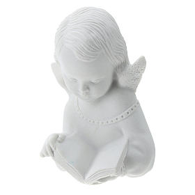 Angel with book, reconstituted carrara marble bas-relief, 13 cm