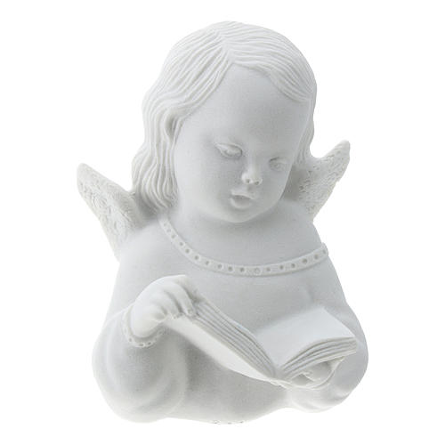 Angel with book, reconstituted carrara marble bas-relief, 13 cm 1