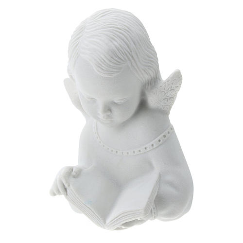 Angel with book, reconstituted carrara marble bas-relief, 13 cm 2