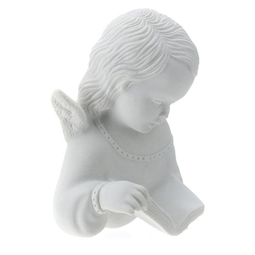 Angel with book, reconstituted carrara marble bas-relief, 13 cm 3