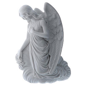 Angel on cloud bas-relief in reconstituted carrara marble, 24cm.