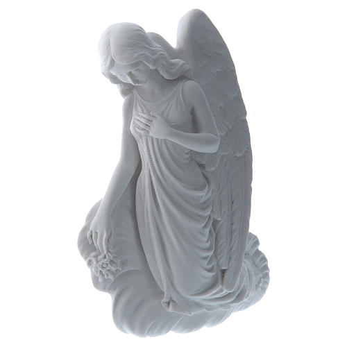 Angel on cloud bas-relief in reconstituted carrara marble, 24cm. 2