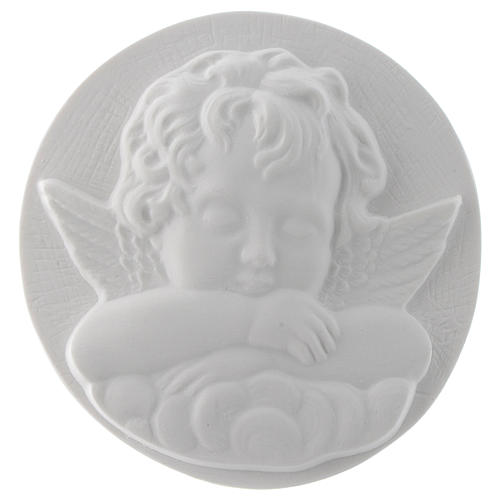 Sleeping Angel round shaped bas-relief in reconstituted marble 1