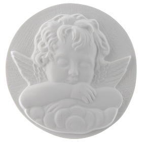 Sleeping Angel round shaped bas-relief in reconstituted marble