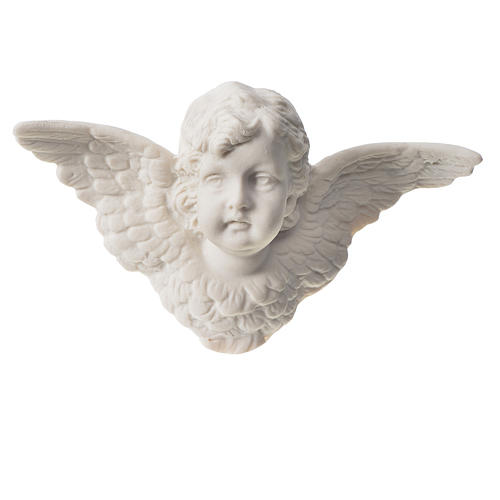 Angel head bas-relief in recontituted carrara marble, 13 cm 1