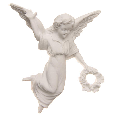 Angel with crown, reconstituted carrara marble bas-relief, 11cm. 1