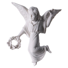 Angel with crown, 11 cm reconstituted marble bas-relief