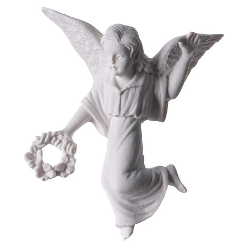 Angel with crown, 11 cm reconstituted marble bas-relief 1
