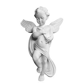 Articles funéraires: Applique angelot avec flûte 14 cm marbre