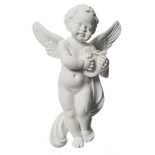 Angel with Lyre bas-relief in reconstituted carrara marble, 14cm 1