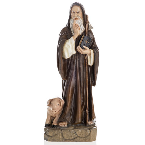 Saint Anthony the Abbot, 35 cm in painted Reconstituted marble 1