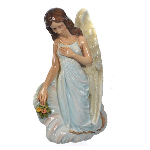 Angel with flowers, light blue in reconstituted marble 25cm 3