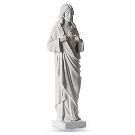 Statue Sacré Coeur de Jésus marbre reconstitué blanc 38 cm