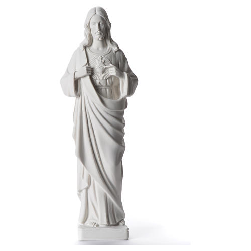 Statue Sacré Coeur de Jésus marbre reconstitué blanc 38 cm 1