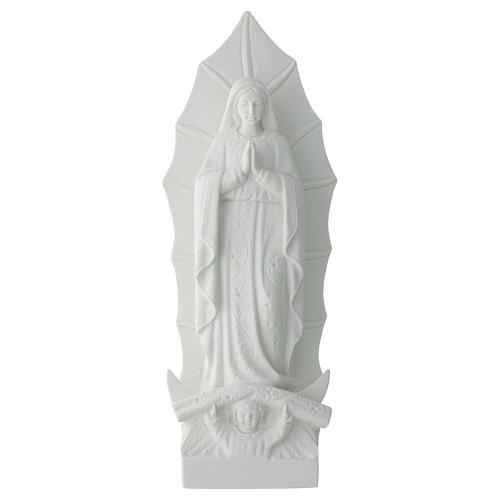 Our Lady of Guadalupe bas-relief, 45 cm in white marble dust 1