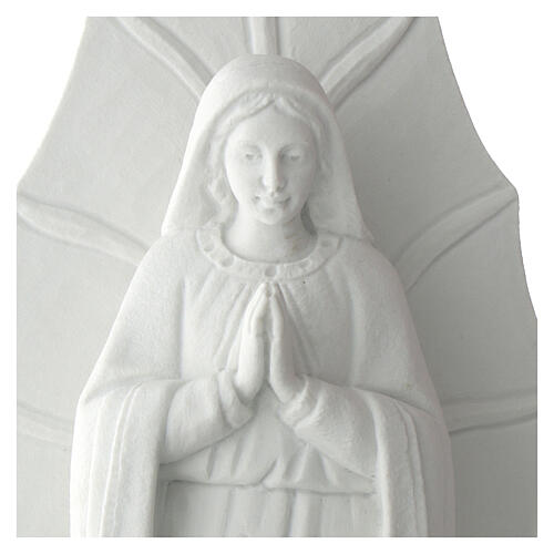 Our Lady of Guadalupe bas-relief, 45 cm in white marble dust 2