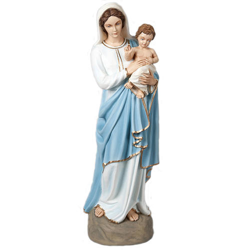 Statue Vierge à l'enfant marbre reconstitué 85cm peinte 1