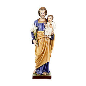 Statue Saint Joseph à l'enfant marbre 80cm peinte