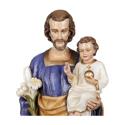 Statue Saint Joseph à l'enfant marbre 80cm peinte 2