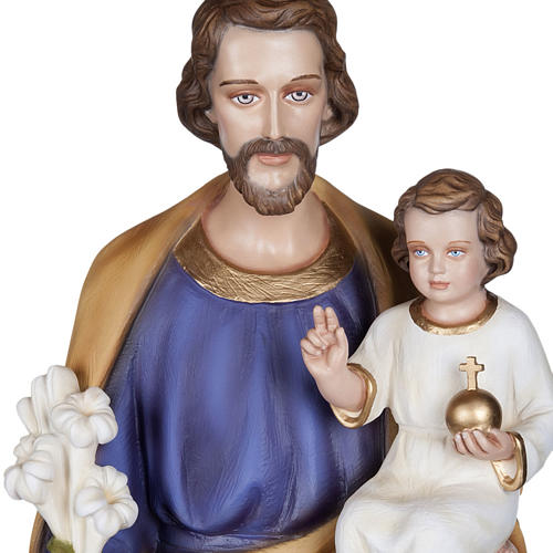 Statue St Joseph à l'enfant marbre 100cm peinte 2